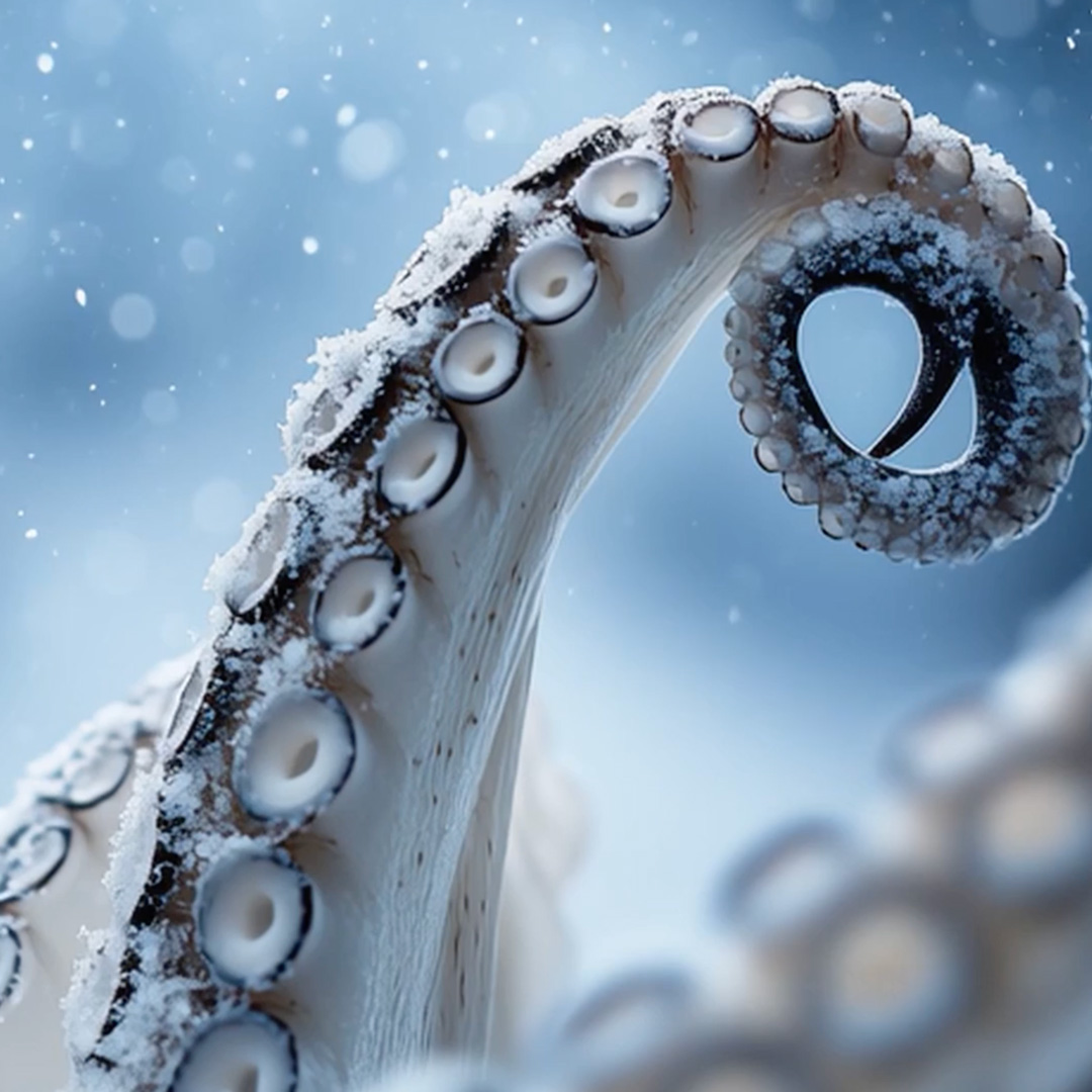 Oktopustentakel im Schneefall, der sich farblich von weiß zu rot verändert – symbolisiert die flexible Optik und die große Auswahl individuell kombinierbarer Nissan Winterreifen und Felgen.